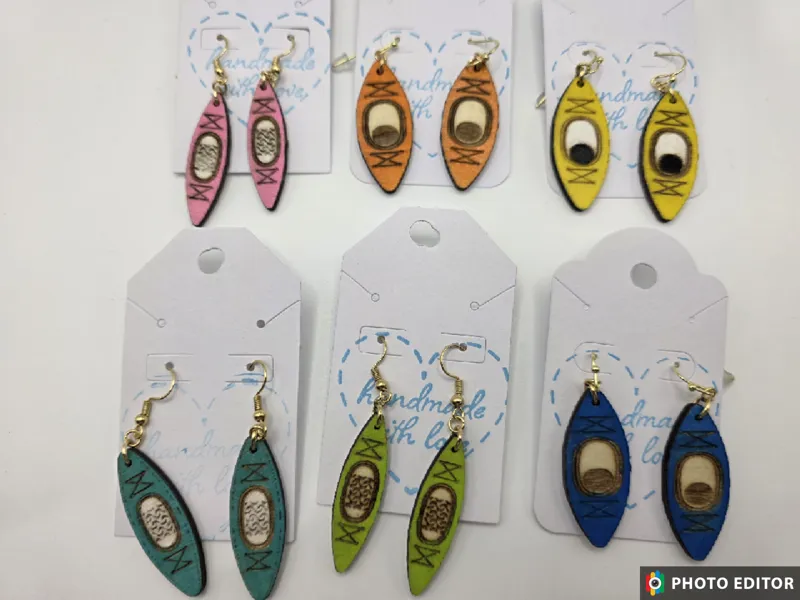 Kayak Wooden Earring