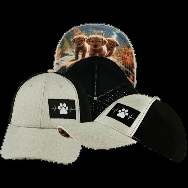 The Heartbeat Brand Dog Flat Bill Laser Mesh Hat in Tan/Black PT