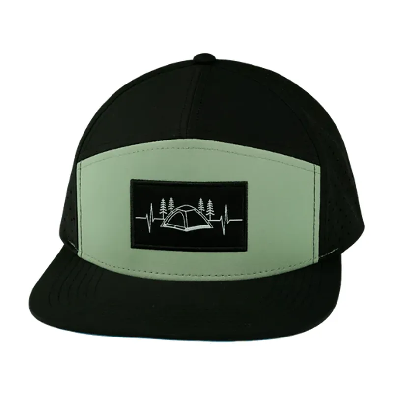 The Heartbeat Brand Camp Flat Bill Laser Mesh Hat in Black and Sage-1