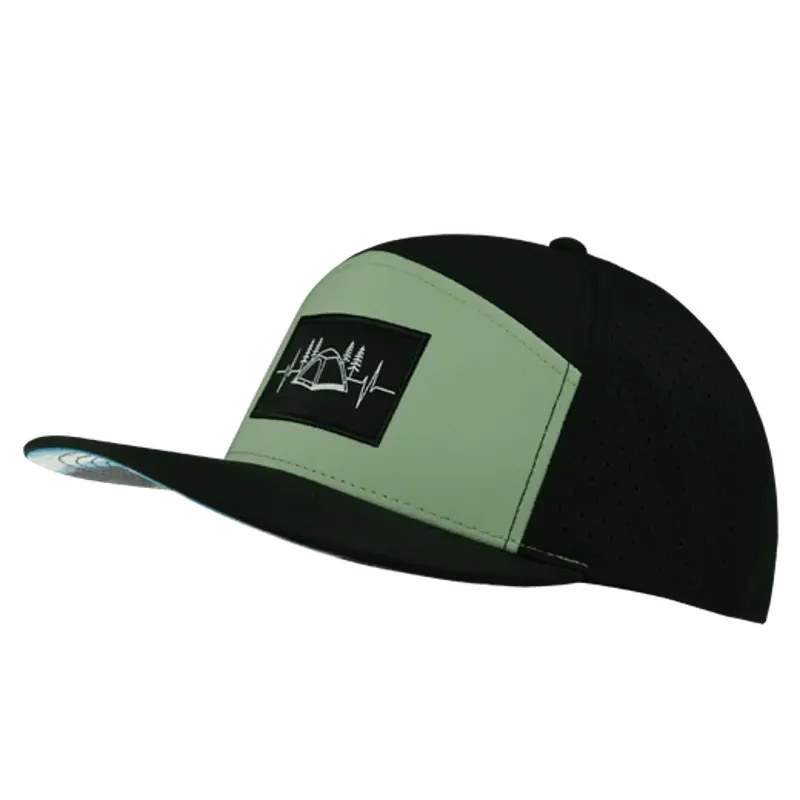 The Heartbeat Brand Camp Flat Bill Laser Mesh Hat in Black and Sage-2