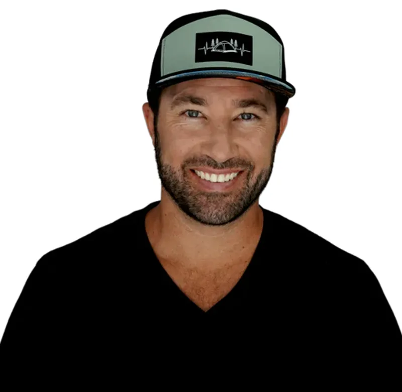 The Heartbeat Brand Camp Flat Bill Laser Mesh Hat in Black and Sage-5