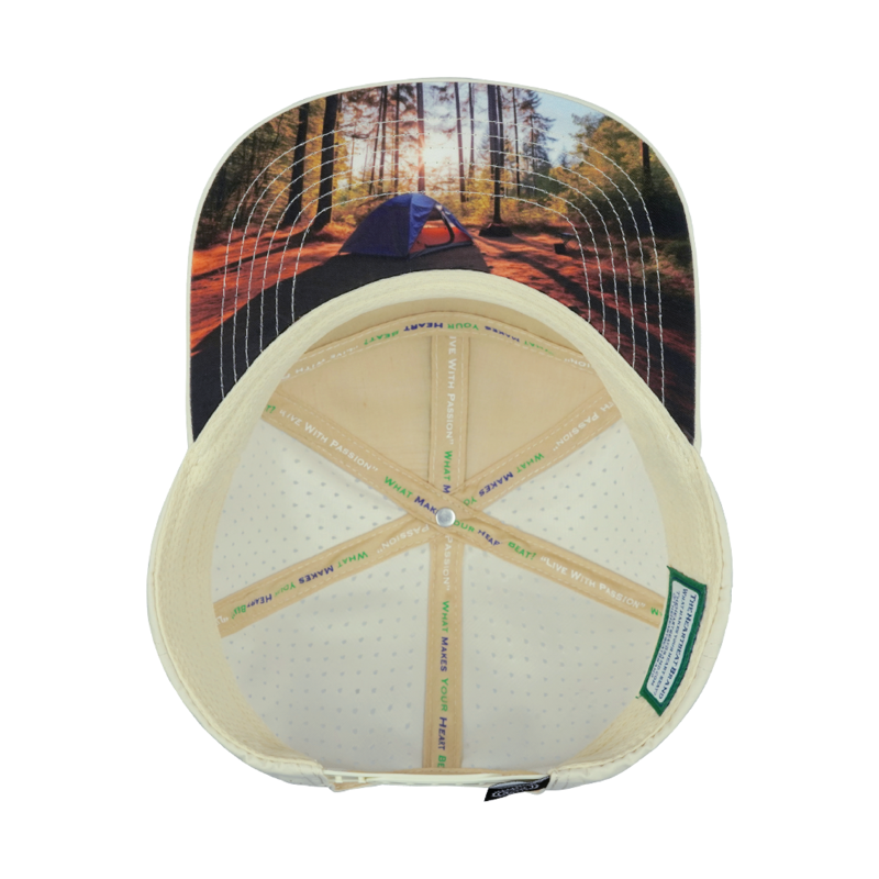 The Heartbeat Brand Camp Flat Bill Laser Mesh Hat in Cream and Camo-3