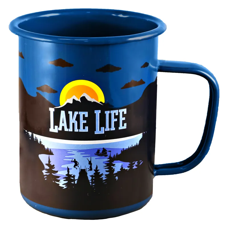 Wilcor LAKE LIFE AT NIGHT Tall Enamel Mug 24 oz