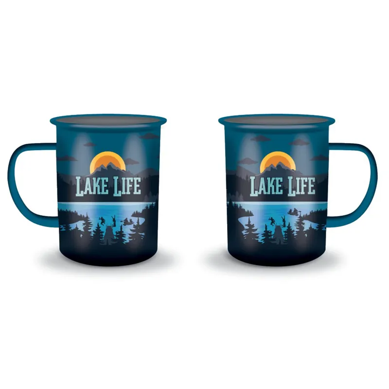 Wilcor LAKE LIFE AT NIGHT Tall Enamel Mug 24 oz-1